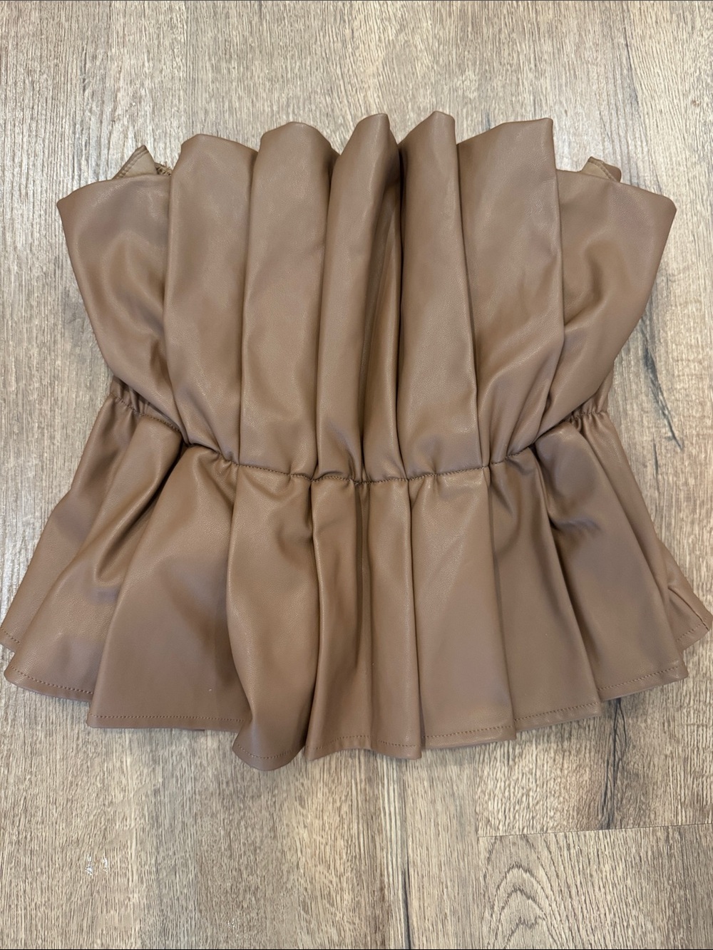 DO+BE Faux Leather Brown Strapless Peplum Crop Top